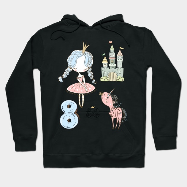 8th birthday Princess Castle Unicorn Carriage Hoodie by KrasiStaleva